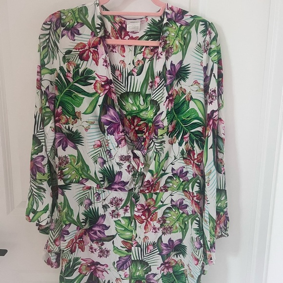 La Blanca Calypso Island Tropical Print Bell Sleeve Romper Size Large - Picture 4 of 10